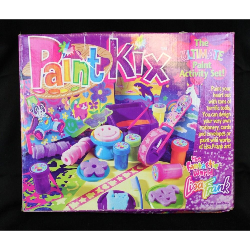 Vtg 30 Pc Lisa Frank Paint Kix Activity Set Craft Kit Stamp Wheel Roller Sponge